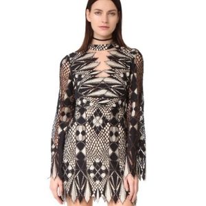Free People Deco Lace Cutout Black and White Long Sleeve mini Dress
